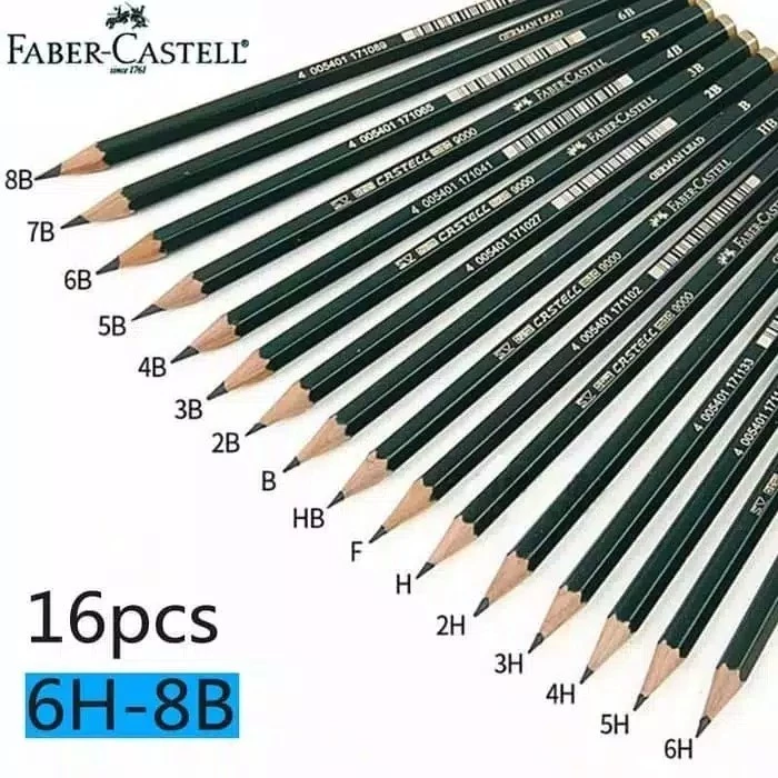 Pensil Tulis Ujian FABER CASTELL 9000 8B 7B 6B 5B 4B 3B 2B B HB F H 2H 3H 4H 5H 6H