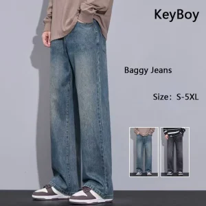 KeyBoy celana jeans panjang pria baggy pants celana kulot fashion denim casual straight korean style oversize S-XL