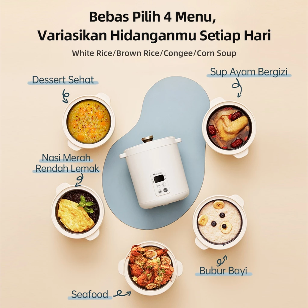 OSEKI Digital Rice Cooker Mini 0.5 Liter / Magic Com Mini 4 Menu Masak / 200W Low Watt & Anti Lengket - Gambar 2
