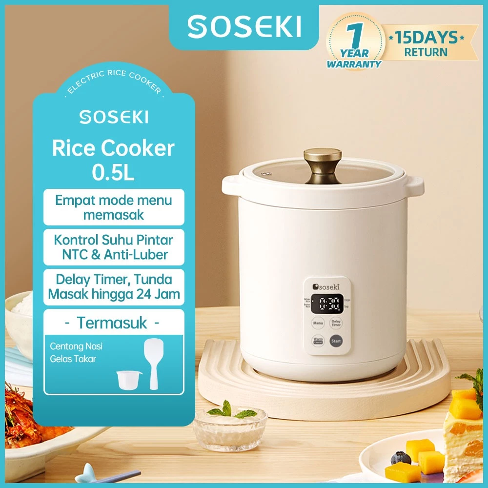 OSEKI Digital Rice Cooker Mini 0.5 Liter / Magic Com Mini 4 Menu Masak / 200W Low Watt & Anti Lengket
