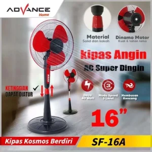 ADVANCE Stand Fan 16A Inch | Angin Kencang Hemat Listrik Kipas Angin Berdiri Rumah Kantor