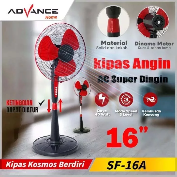 ADVANCE Stand Fan 16A Inch | Angin Kencang Hemat Listrik Kipas Angin Berdiri Rumah Kantor